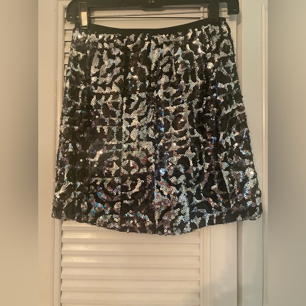 Sequined mini skirt.